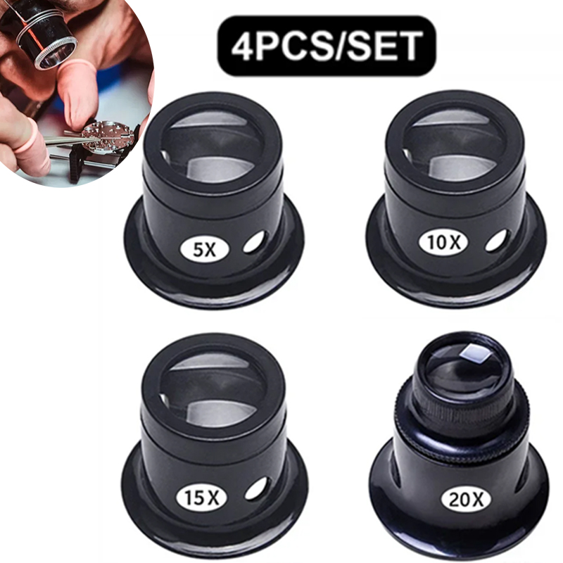 1-4 stks/set Eye Loep Loepen 5x/10/15x/20x Horloge reparatie tool kit Sieraden Loep Vergrootglas Vergrootglas Horlogemaker gereedschap