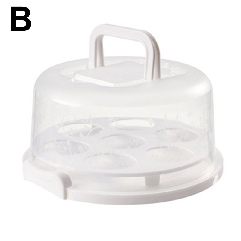 Portable Cake Storage Box Round Birthday Cake Box Kitchen Wedding Baking Container YE: White B