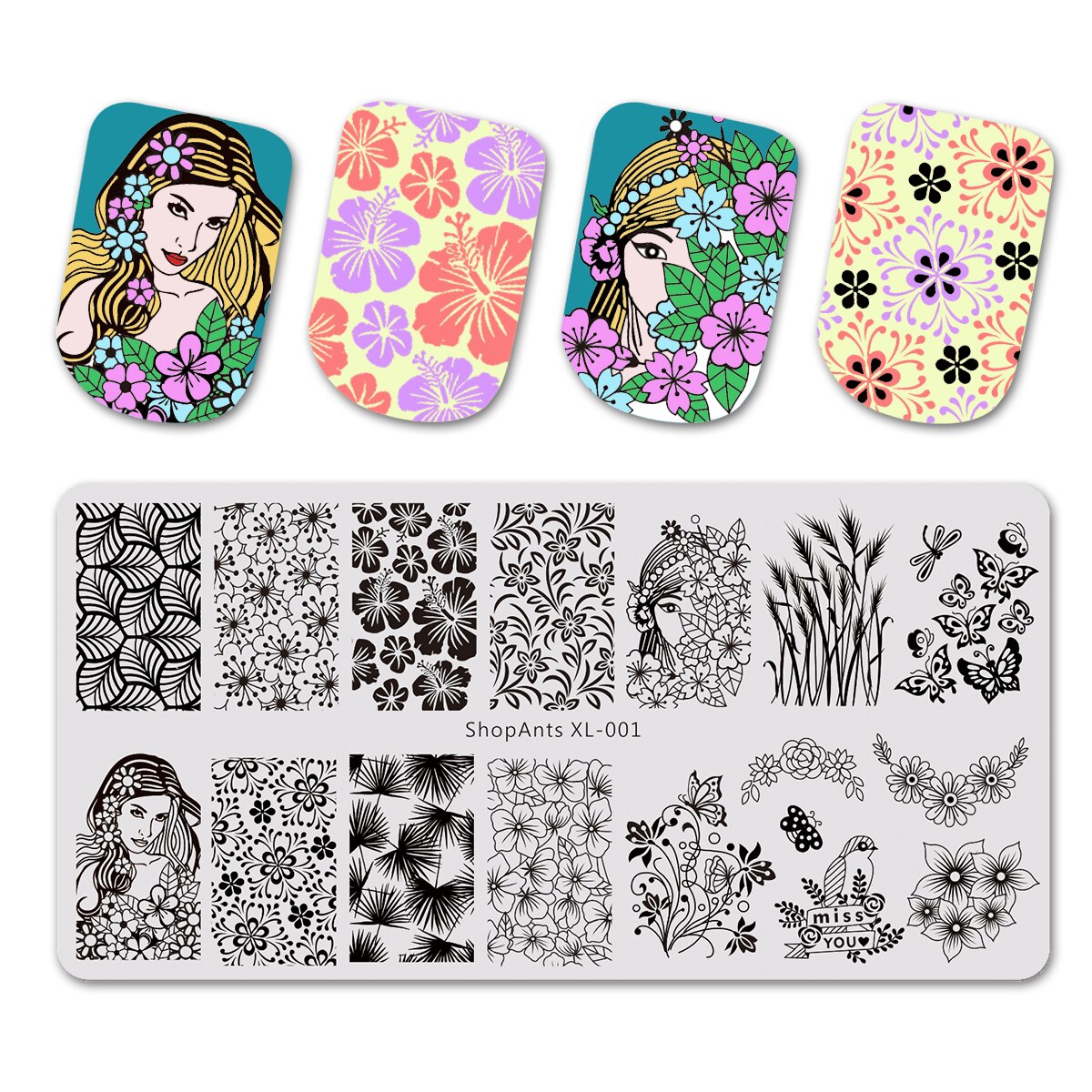 SHOPANTS 6*12cm Rectangle Nail Stamping Plates Leaf Flowers Butterfly Nail Art Stamp Templates Stencils Polish Manicure: 01