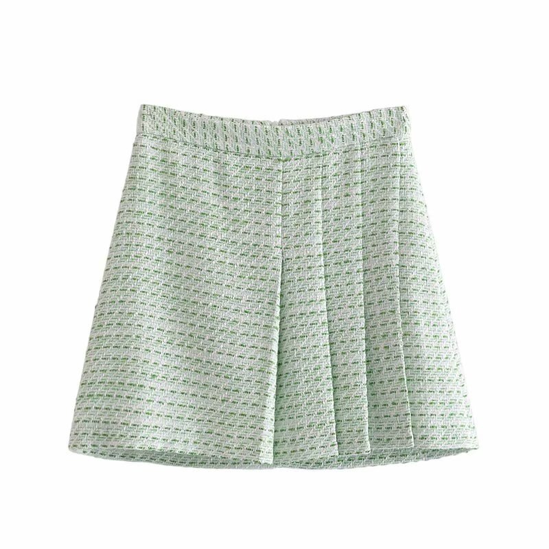 Women Two Pieces Set Textured Checkered Blazer and Pleated Short Skirt Suit Casual Chic Lady Women Outfits Suit: Skirt / XS