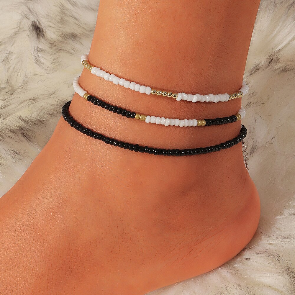 3pcs/set Bohemian Colorful Beaded Beads Anklets For Women Summer Ocean Beach Handmade Ankle Bracelet Foot Leg Beach Jewelry: kk0258t-3pcs