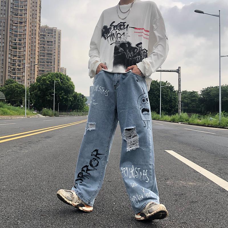 Vrouwen Jeans Losse Jeans Graffiti Jeans Hip Hop Broek Skateboard Broek Straat Kleding Y2K Broek Oversized Gescheurde Jeans