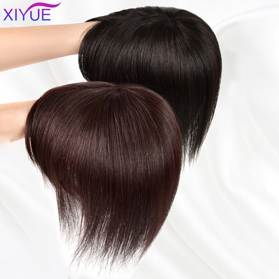 Black/Light Brown Clip On Bangs Hairpieces Bangs Clip In Hair Extensions 3D Bangs Replacement Piece Hair Covering White Hair