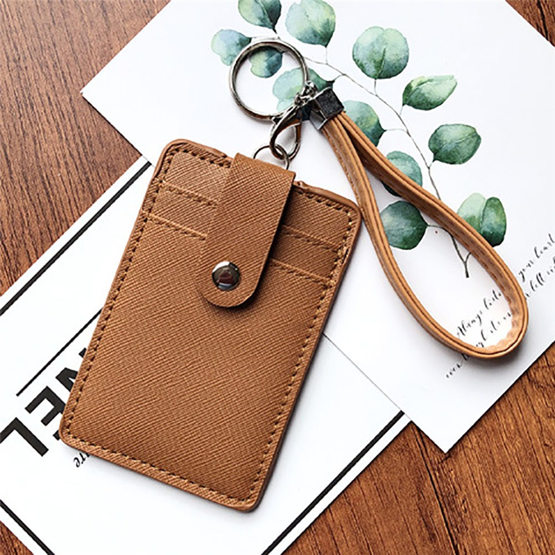 Pu Lederen Badge Houder Kantoor Key Id-kaart Houders Mini Portemonnee 3-Slot Lanyard Credit Card Bus Kaart Tas reizen Accessoires: brown