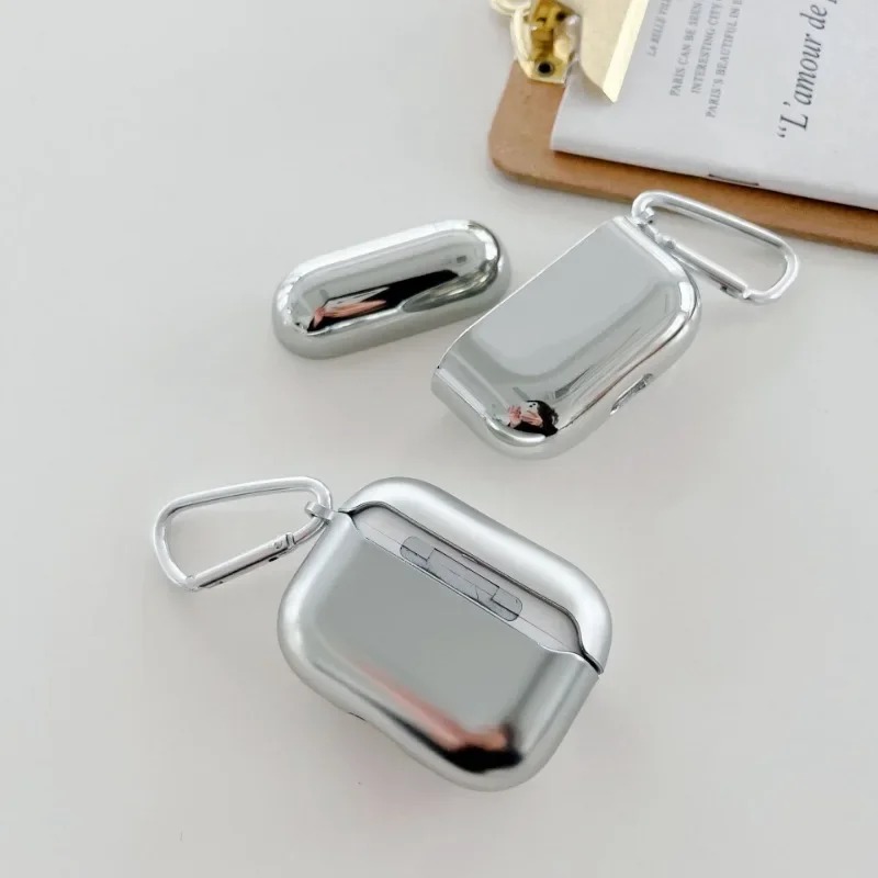 Electroplate Earphone Case For Airpods 1 2 3 Pro Protective Cover For Apple For Airpods Pro Case Silver Metal with Keychain Box