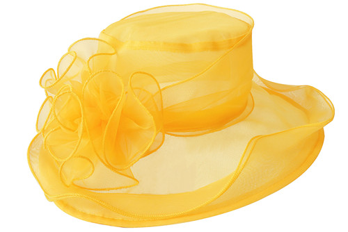 Lawliet Summer Hats for Women Organza Wide Brim Sun Hat Kentucky Derby Wedding Church Tea Party Floral Cap A002: Yellow
