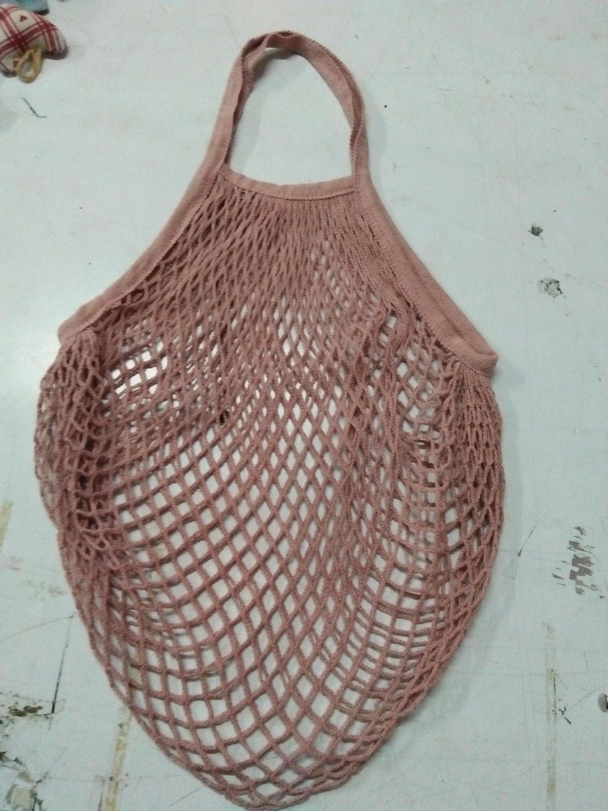 Reusable Fruit Shopping Bags String Grocery Shopper Cotton Tote Mesh Woven Net Bag: Pink