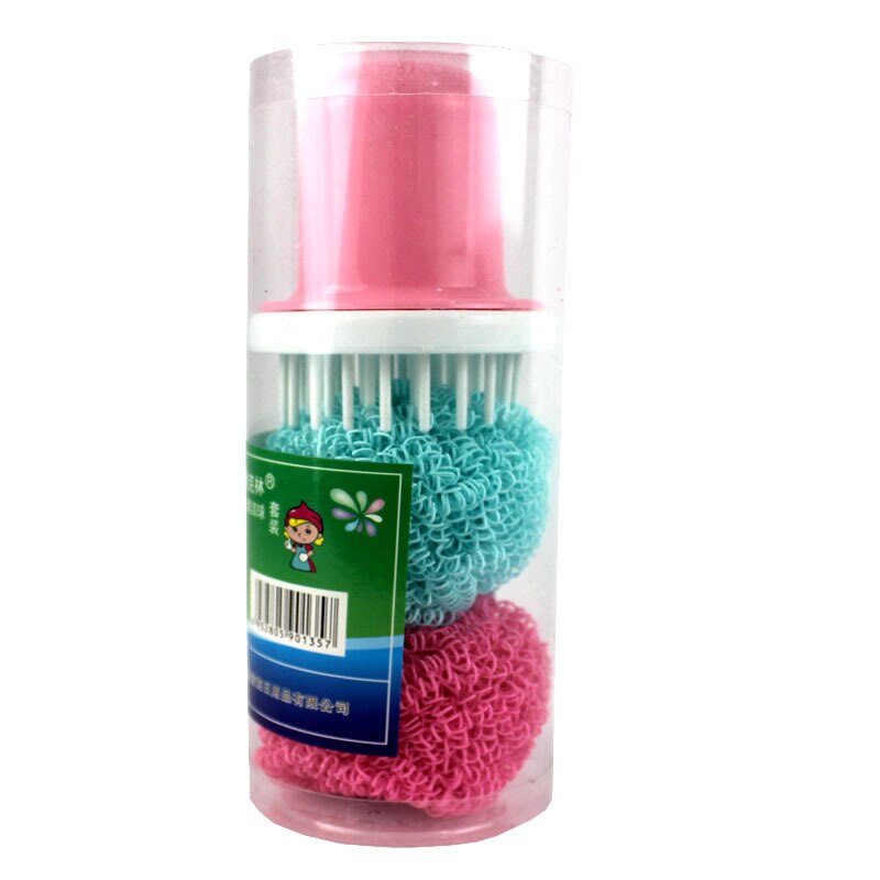 Kitchen non-stick brush nano-planting clean ball fiber steel ball with handle: Silver
