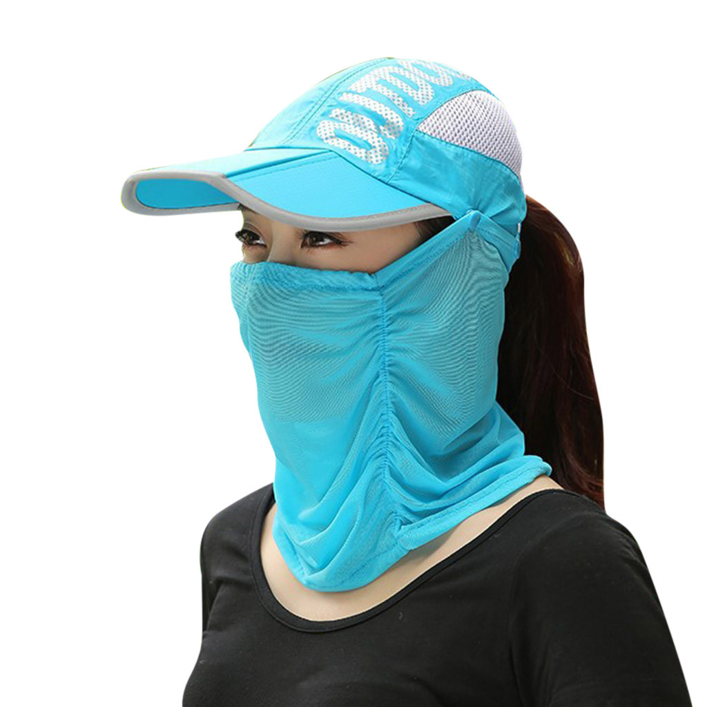 Sombrero de protección solar para mujer, mascarilla facial de 360 grados, gorro de pesca de anti UV, gorra plegable transpirable: D