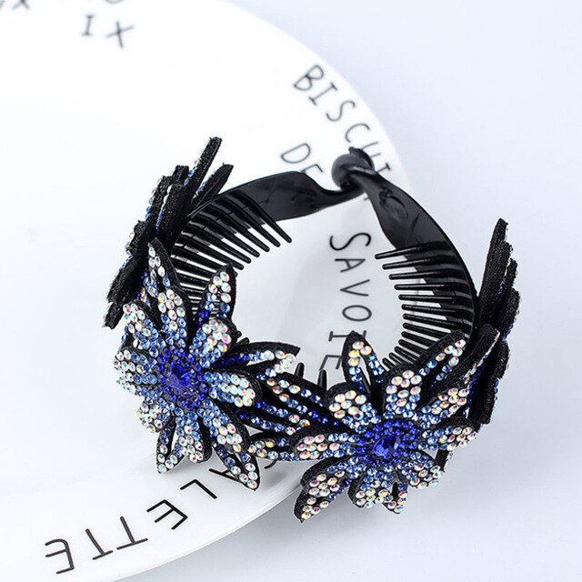 Koreaanse Rhinestone Haar Broodje Maker Klauwen Kooi Vrouwen Crystal Hair Clips Haarspelden Paardenstaart Houder Hoofddeksels Haar Accessoires: Blue