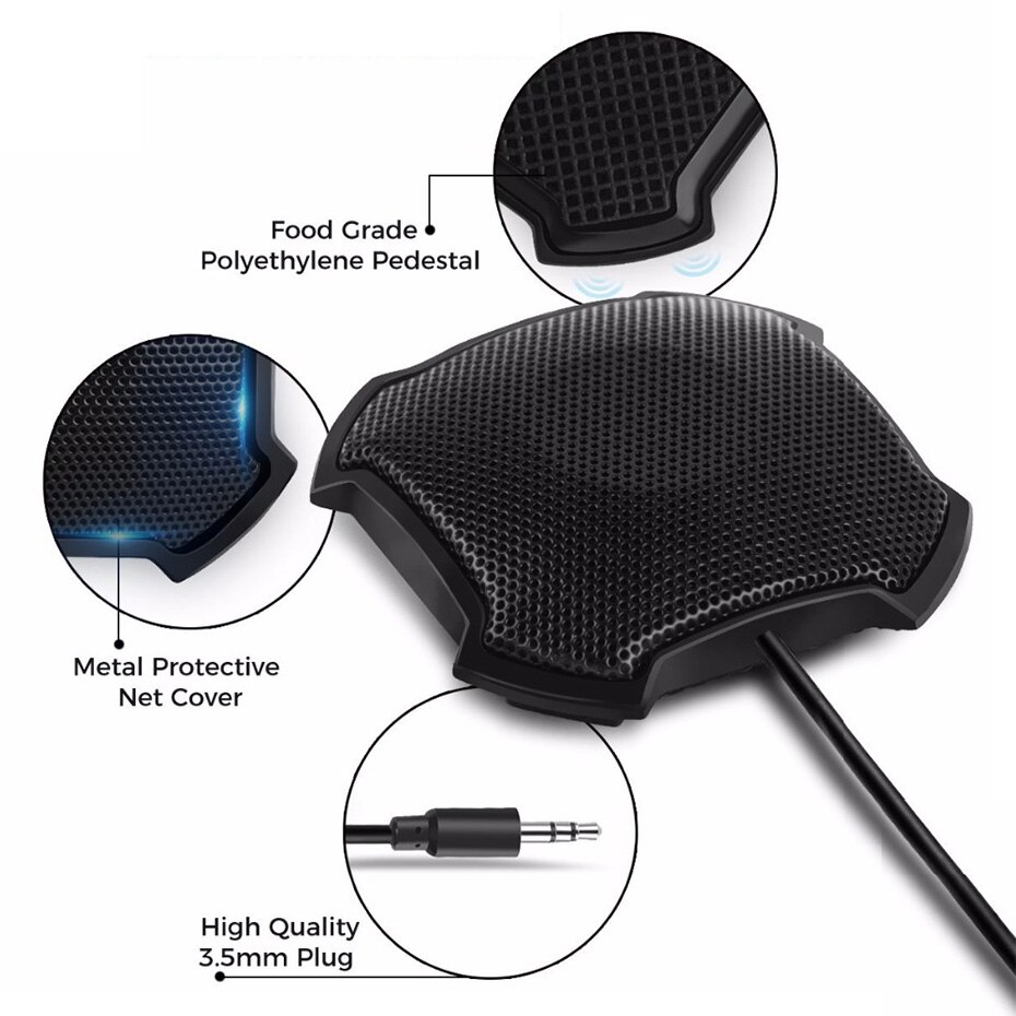 Condenser Microphone 3.5mm Plug Mic Tabletop Omnidirectional PC Computer Conference Microphone for Skype VOIP Call Voice Chat