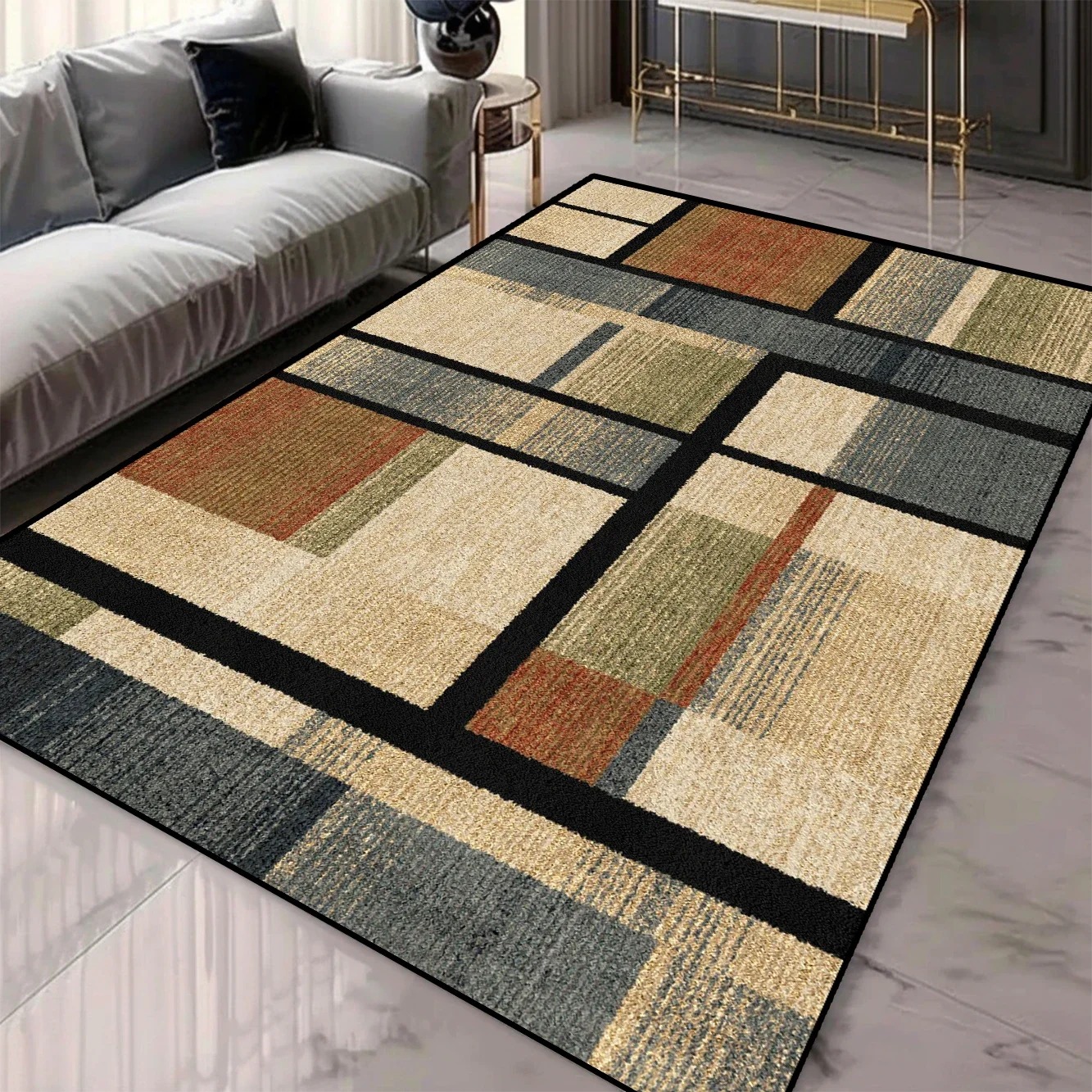 Tapis de zone 3D à motifs géométriques pour décoration de salon et de chambre à coucher Tapis lavables avec support antidérapant Tapis d'inspiration européenne: 91X152CM / Violet