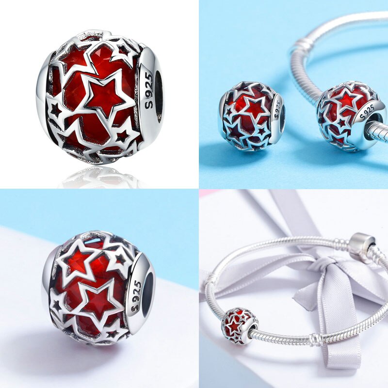 4 farbe 100% 925 Sterling Silber Klar CZ, blendend Lila Stern Reize Perle passen Charme Armbänder Sterling Silber Schmuck Machen