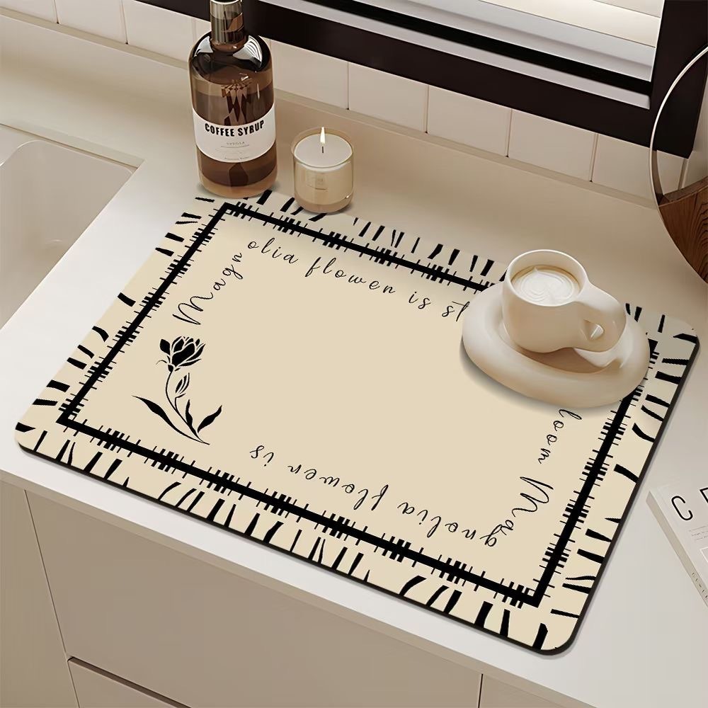 Minimalist Dish Drying Mat Counter Drainer Rack Pads Dining Table Absorbent Drain Pad Kitchen Tableware Placemat Bath Door Rugs: M / Brown