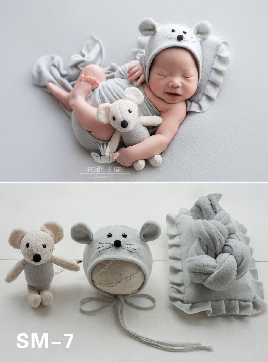 4 stk / sæt nyfødte fotografering rekvisitter baby mus wrap wrap, animal baby wrap til fotostudie baby skyde tilbehør: 7