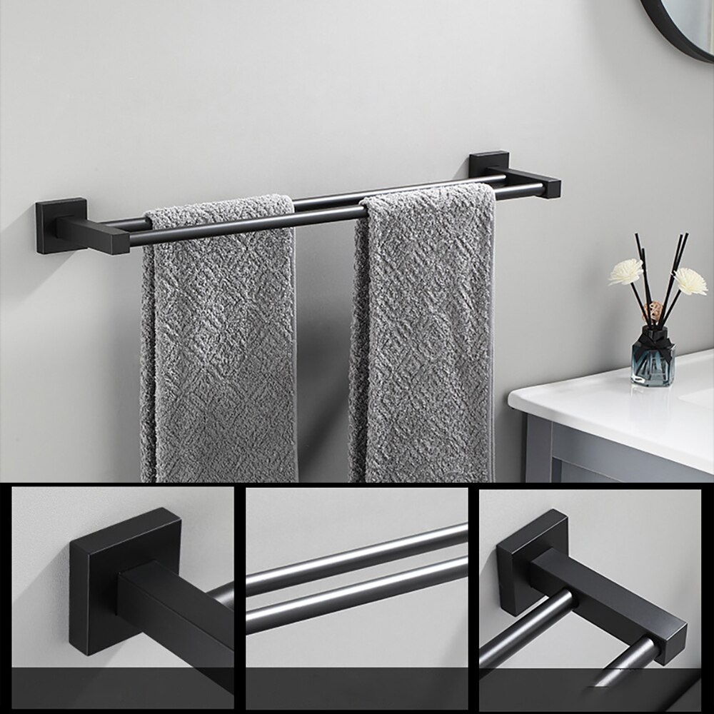 Matte Black Dubbele Single Layer Handdoek Bars Badkamer Handdoek Hanger Ruimte Aluminium Badkamer Accessoires 40-50Cm Handdoekenrek