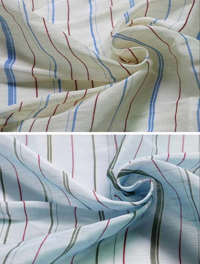 100cm * 140cm tela de gasa de lino de seda a rayas para camisa de vestir amarillo azul