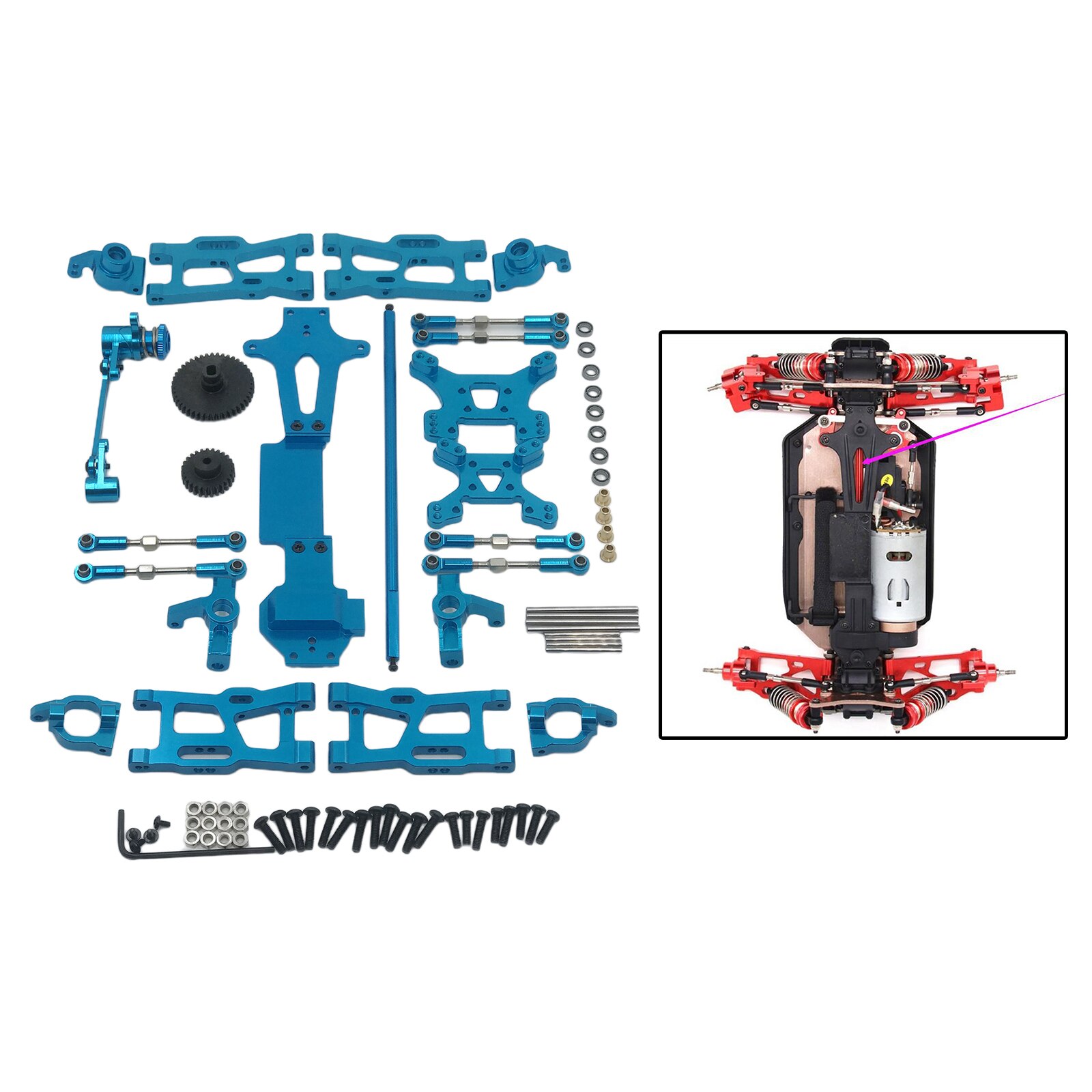 1/14 Rc Metal Voor Achter Swing Arm + C-Vormige Seat + Motor Gear + Trekstang Voor Wltoys 144001 1/14 Crawler Vrachtwagens Diy Accessoire: Blauw