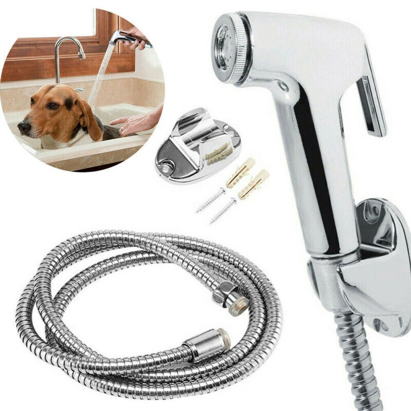 Tuyau pomme de douche support Bidet Shattaf ensemble acier inoxydable argent 3 en 1