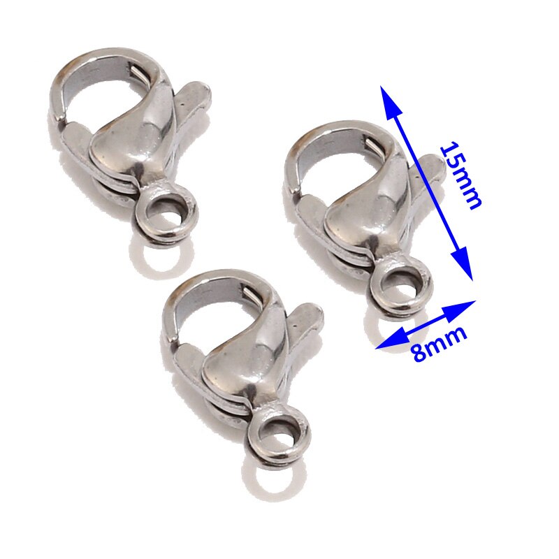 120pcs 18K Gold Plated Stainless Steel Lobster Claw Clasp Jewelry Findings: Dull Silver 8X15mm