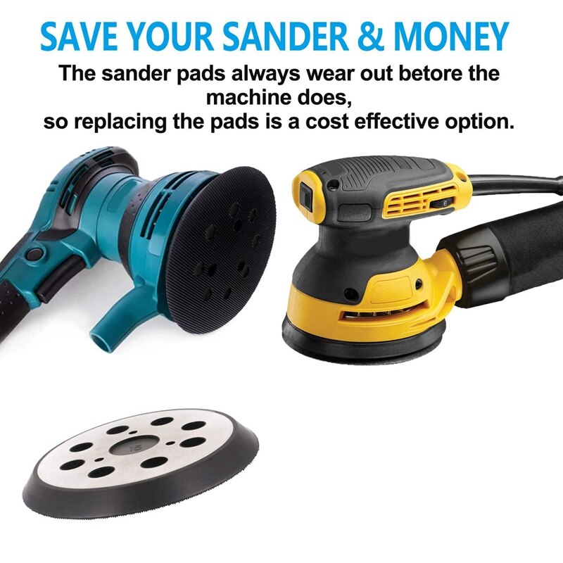 HLZS-5 Inch 8 Hole Replacement Sander Pads 5 inch Hook and Loop Orbital Sanding Backing Plates for DeWalt 151281-08 4Pcs