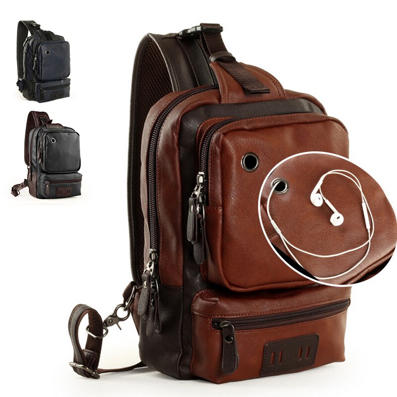 Männlichen USB Ladung Taschen männer Brust Tasche PU Umhängetasche Diagonale Paket Bote Reisetasche Crossbody Rucksack