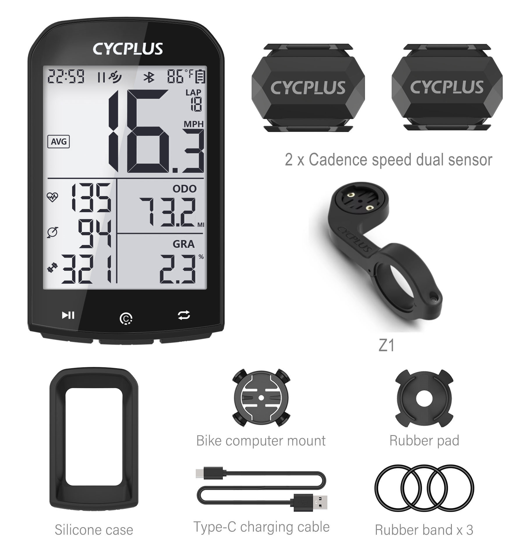 CYCPLUS M1 GPS Fietscomputer Fietsen Snelheidsmeter Bluetooth 5.0 ANT + Ciclismo Snelheidsmeter voor Garmin Zwift Fietsaccessoires: WHITE