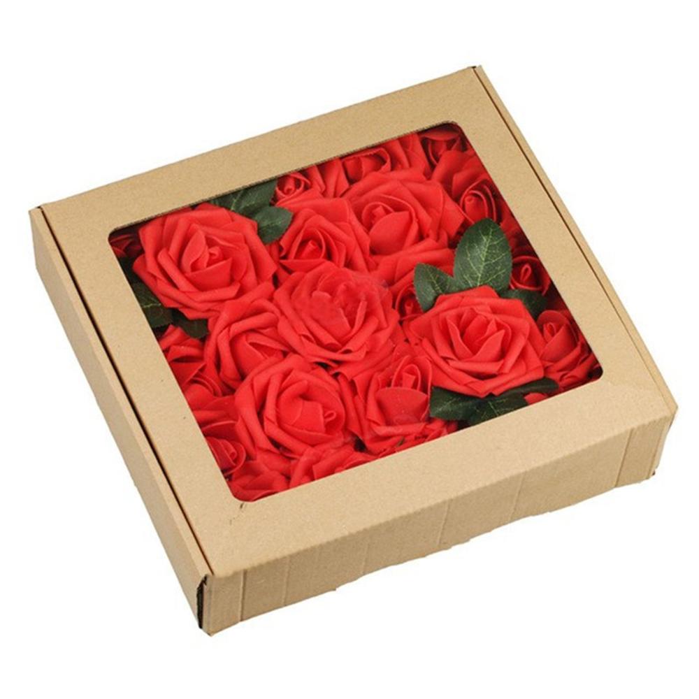 50 PCS Artificial PE Foam Rose Flower with Stem for Valentine's Day Wedding Bridal Bouquets: Red