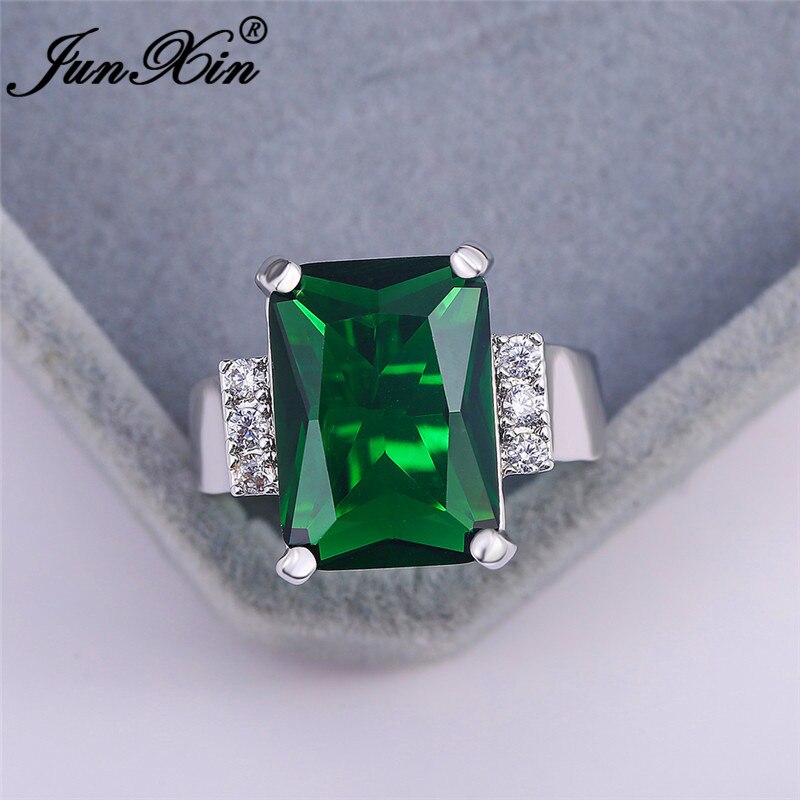 Vintage Vrouwelijke Mannelijke Zwart Groen Blauwe Steen Ring Rechthoek Zirconia Wedding Bands Engagement Ringen Voor Vrouwen Mannen Sieraden