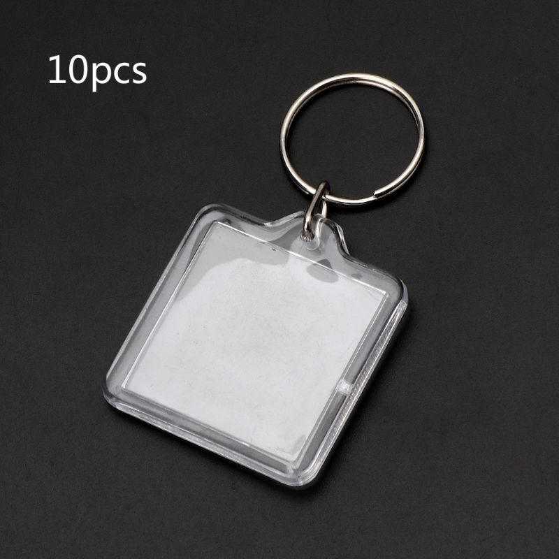 10Pcs Picture Blank Keyrings Transparent Acrylic Key Chains Insert Your Photo Picture Frame Keyring DIY Split Ring