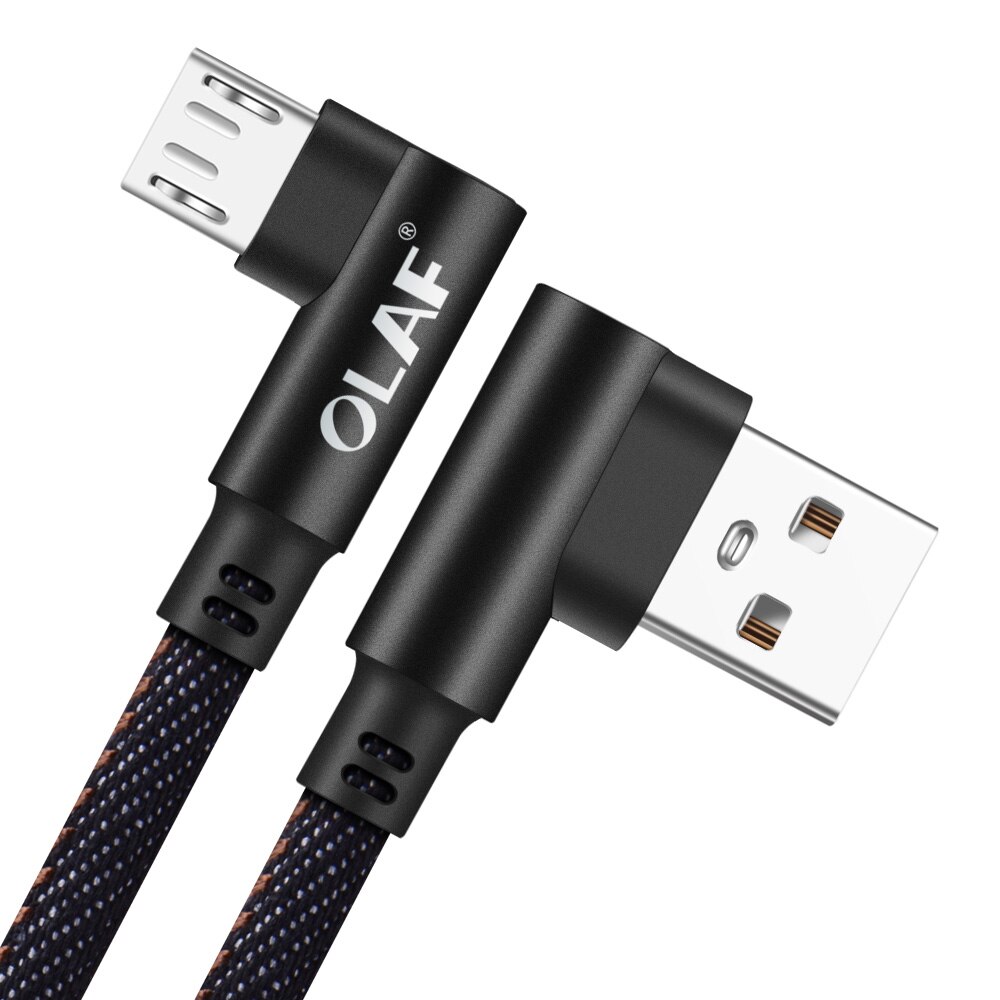 OLAF 90 Graden Micro USB Kabel 5 V 2.4A Snel Opladen Data Cord Microusb Kabel Voor Samsung Xiaomi Android Mobiele telefoon Kabels: Black / 1m