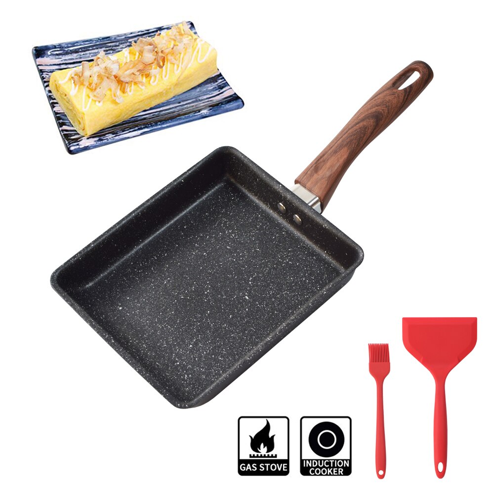 Poêle à Œufs Rectangulaire et Antiadhésive pour Omelette Japonaise, avec Poignée Anti-brûlure, pour Tamagoyaki, Compatible avec la Cuisinière et la Plaque de Cuisson à Induction