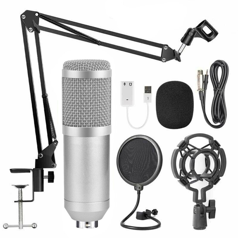 BM-800 Kondensator Mikrofon Bluetooth Kopfhörer Kopfhörer Mikrofon Bausatz Mic Stand Live Klang Effekte Prozessoren: Silber-