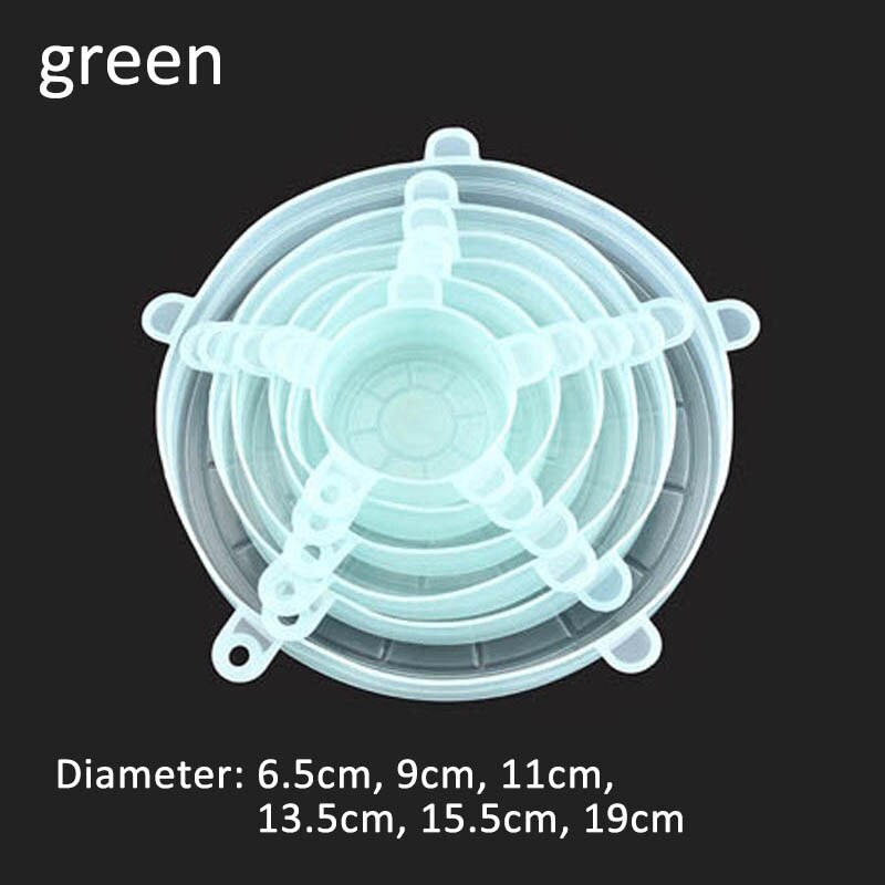 6pcs/set Pot Cover Silicone Stretch Lids Durable Reusable Food Save Cover Heat Resisting Fits All Sizes and Shapes Containers: Green