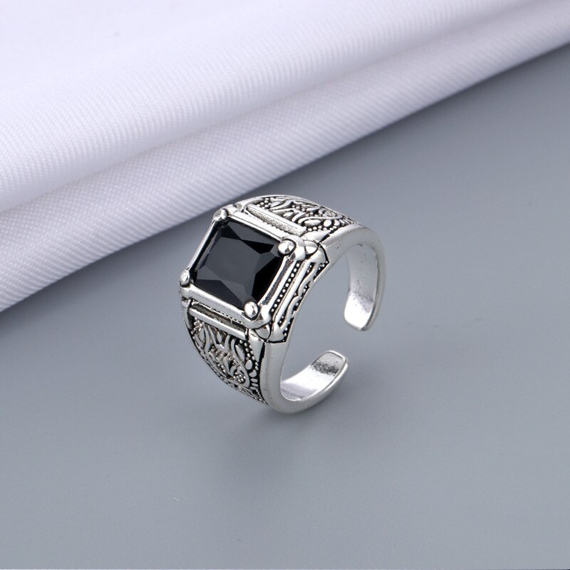 Neue 30% Silber Überzogene retro Schwarz Kristall Männer Ring Original Schmuck Für Mann Geburtstag Nie Verblassen Günstige