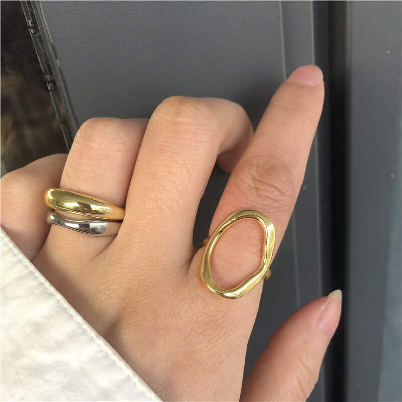 Huanzhi Geometrische Ovale Onregelmatige Curve Glossy Eenvoudige Lijn Persoonlijkheid Verstelbare Opening Ring Voor Vrouwen Partij Sieraden