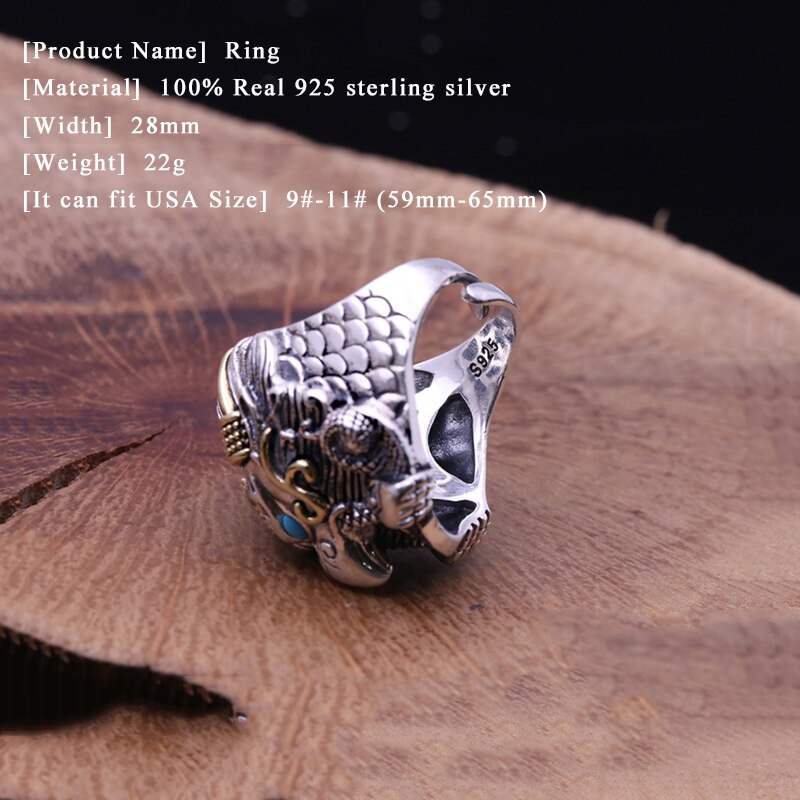Anello di 100% Reale 925 Gioielli in argento sterling Epoca Animale Desert Eagle Intarsiato Pietre Anello Regolabile Donne Degli Uomini Dei Monili FR35