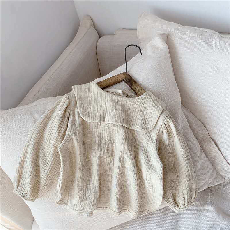 autumn children's clothing girls Korean version of the large lapel shirt autumn shirt: Beige / 110cm
