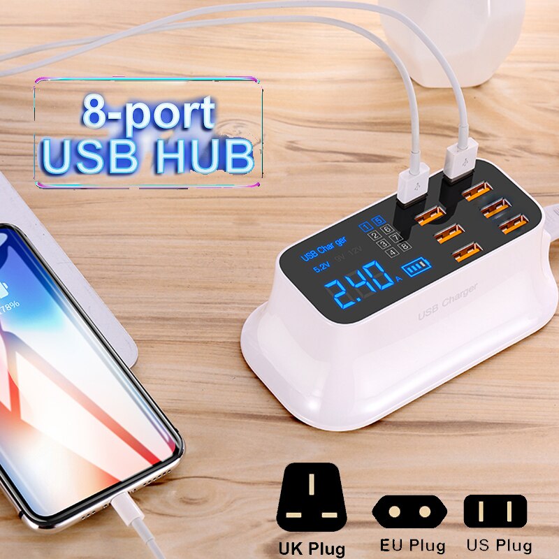 8 Poorten Multi Usb Charger Hub Quick Charge 3.0 Usb Wall Charger Voor Smart Mobiele Telefoon Snel Opladen Dock Station eu Vs Uk Plug