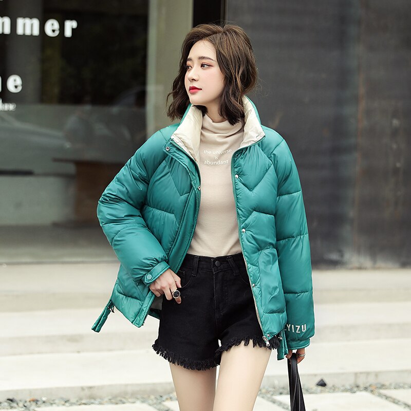 Stehen Kragen frauen Jacken Übergroßen Solide Parkas Weibliche Winter verlieren Dicke Baumwolle Gepolsterte knapp Drucken lässig Outwear