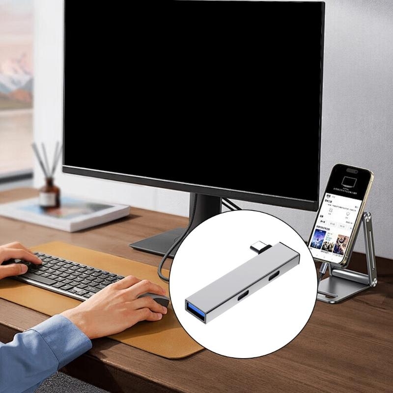Kompakt usb-c-hub i aluminium usb 3.0 -hub type c til dobbel type c og usb-porthub til allsidig tilkobling av enheter