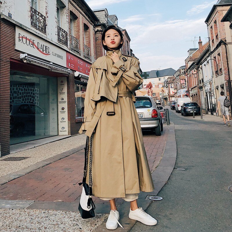 Gabardinas de mujer ropa de calle holgada mujer trabajador ropa de calle gabardinas largas Mujer OL oversize Trench FY12