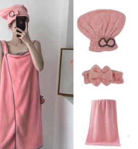 4 pièces/ensemble absorbant serviette enroulée corail polaire chemise de nuit jupe soutien-gorge serviette de bain microfibre serviette dame bonnet de douche bandeau ensemble adultes: 1