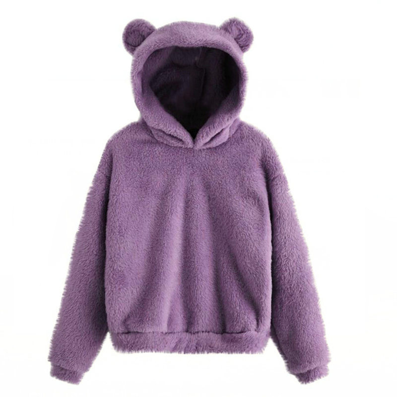 Hiver coréenne oreilles d'ours mignon sweat à capuche ample moelleux à capuche sweat à manches longues haut solide pull vêtements pour les femmes