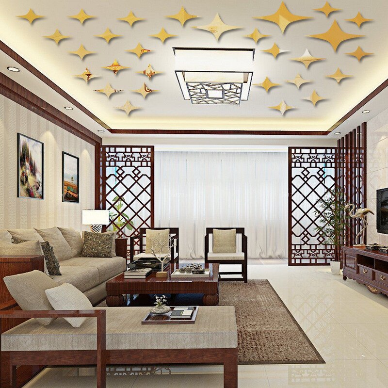 Jm215 hemelsterren acryl spiegel muursticker 3d driedimensionale acryl spiegel slaapkamer huisdecoratie spiegel muursticker