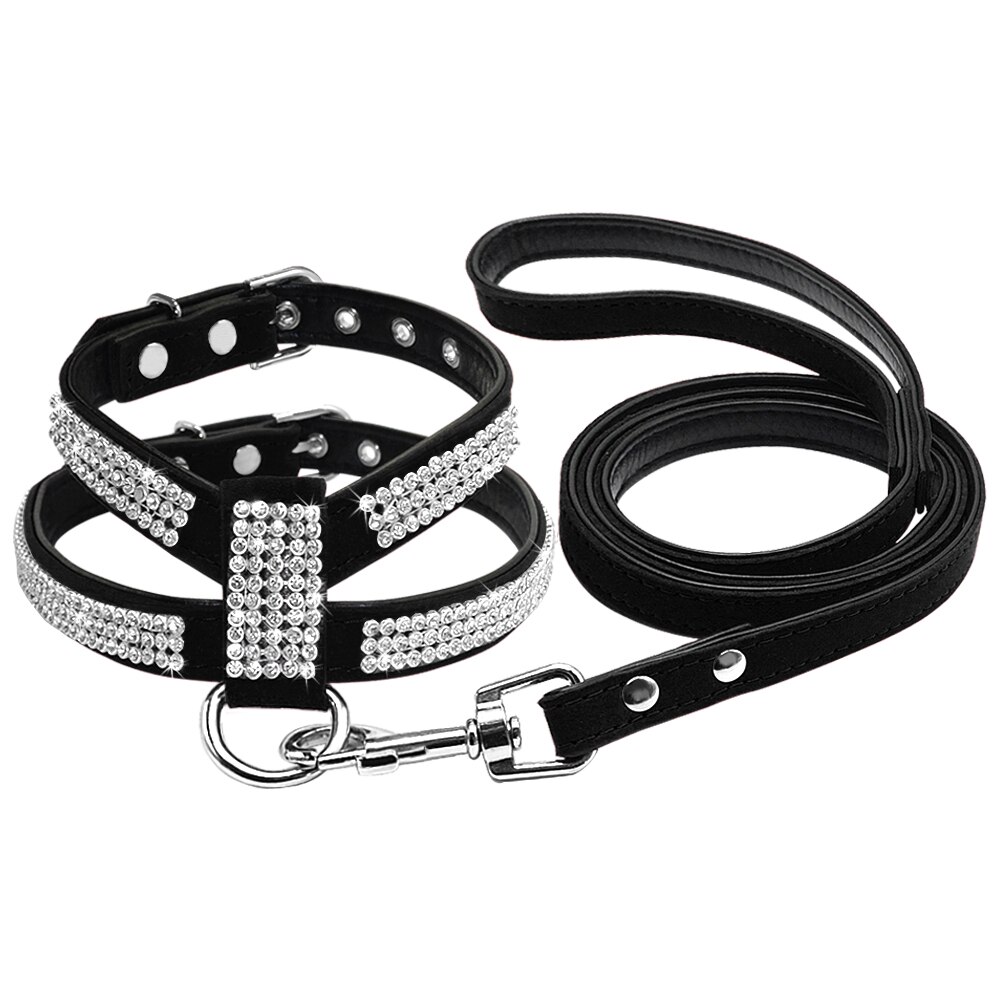 Soft Suede Leather Small Dog Harness Bling Rhinest Grandado soft-suede-leather-small-dog-harness-bling-rhinest-grandado