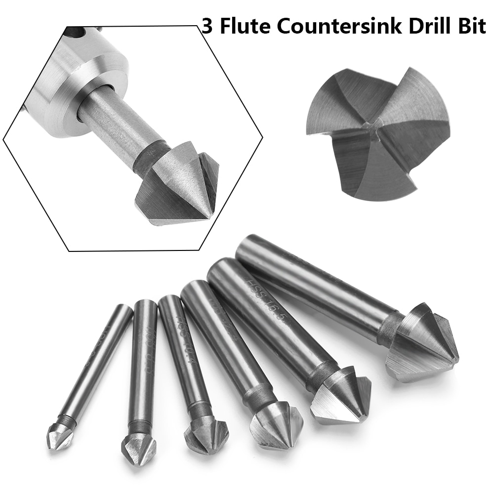 1 pcs 3 Flute Countersink Drill Bit Round Handle 90 Degree HSS Wood Steel Chamfer Cutter Tool 6.3/8.3/10.4/12.4/16.5/20.5mm