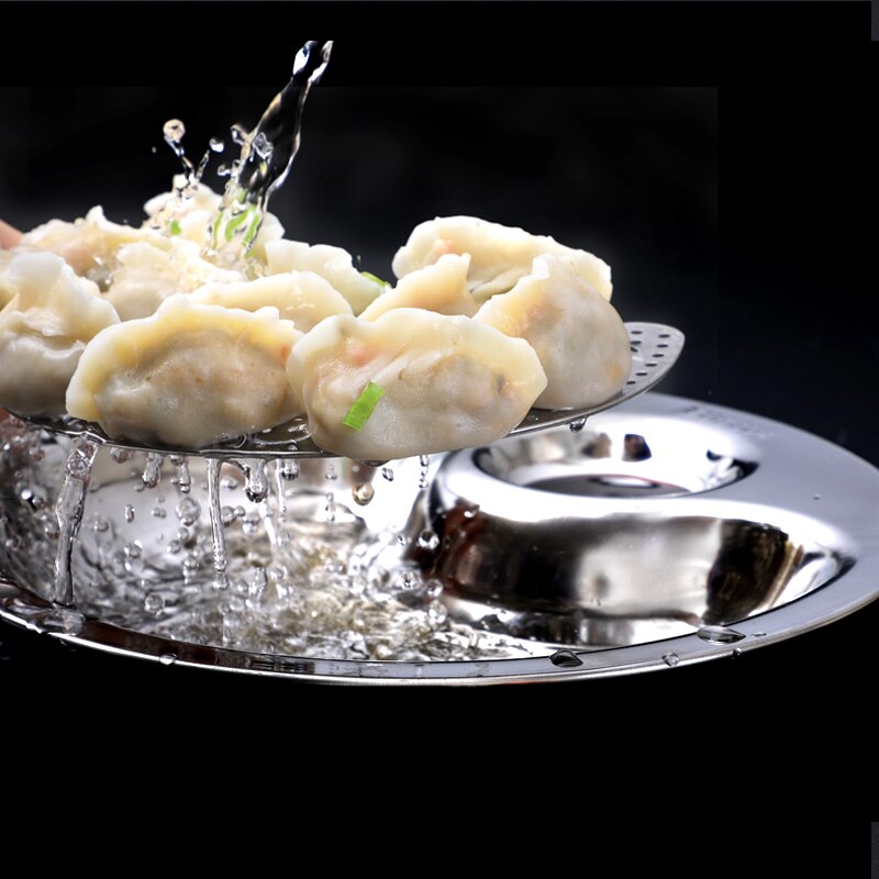 Assiette Double couche plat vinaigre boulette inox frites Dim Sum assiette Sushi grande avec bac de vidange restauration rapide