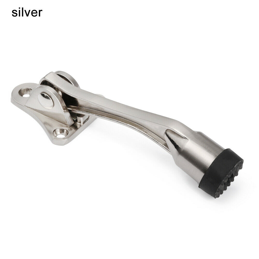 1x dörrstopp i zinklegering med spak, nedfällbar dörrstoppshållare, gummibuffert, väggmonterad dörrstopp, hemdörrhållare: Silver-