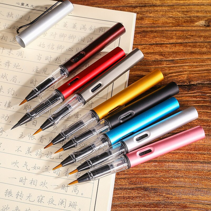 1pc Pink Metal Calligraphy Pen Soft Hair Writing Brush Watercolor Fountain Pen Painting Drawing Stationery Office School Supply